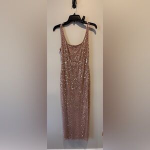 Adrianna Papell Rose Gold Sequin Midi Dress